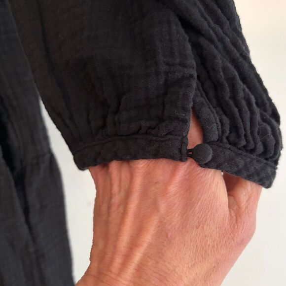 Universal Thread Black Cotton Gauze Long Sleeve midi tiered dress pockets 1X - Picture 5 of 15